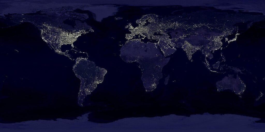 earth, world, world map, map, continents, land, satellite image, satellite map, dark, night